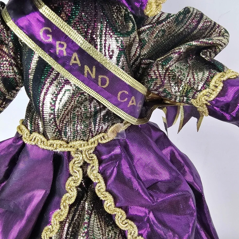 Vintage Harlequin Jester Porcelain Doll Mardi Gras Purple Gold Grand Casino